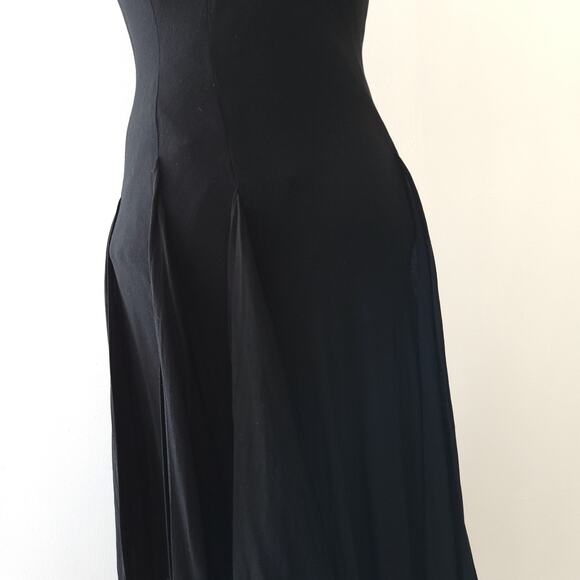 Peruvian Connection Cannes Dress Black V Neck Midi Handkerchief Hem 8 - Picture 6 of 13